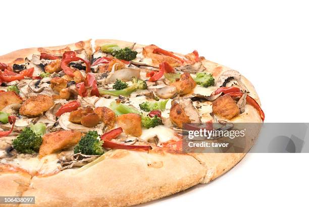 Pizza With Chicken Mushrooms Pepper And Broccoli High-Res Stock Photo