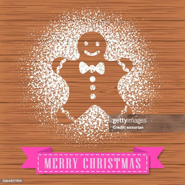 ilustraciones, imágenes clip art, dibujos animados e iconos de stock de azúcar en polvo decorar de una forma de hombre de jengibre - azúcar en polvo