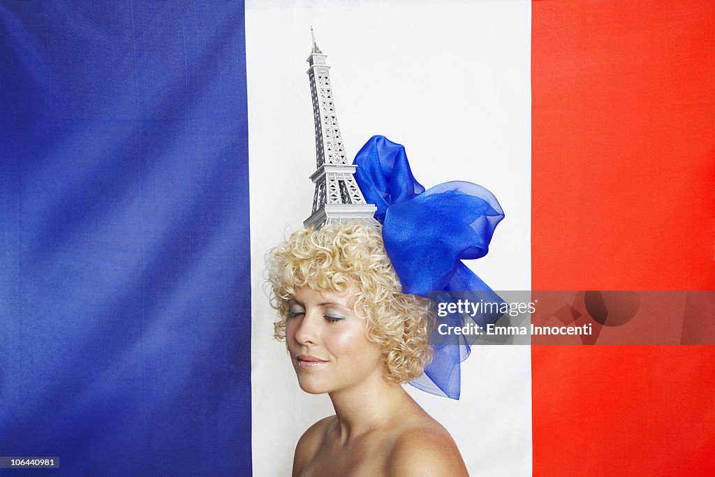 Eiffel Tour, flag, woman, French