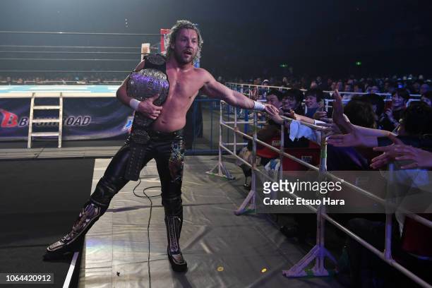 Kenny Omega looks on after the tag match during the Power Struggle - Super Jr. Tag League 2018 at Edion Arena Osaka on November 03, 2018 in Osaka,...