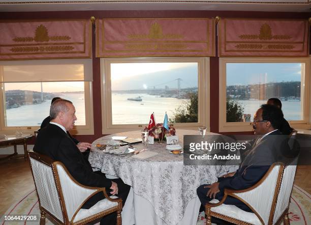 President of Turkey, Recep Tayyip Erdogan meets President of Somalia, Mohamed Abdullahi "Farmajo" Mohamed at Vahdettin Mansion in Istanbul, Turkey on...