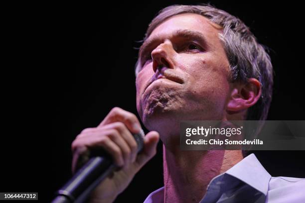 Senate candidate Rep. Beto O'Rourke concedes the race while addressing a 'thank you' party on Election Day at Southwest University Park November 06,...