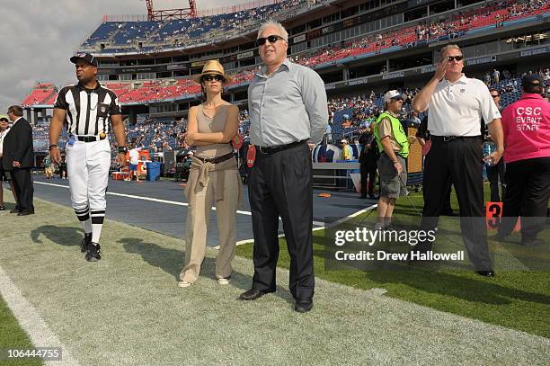 Owner Jeffrey Lurie and his wife Christina Weiss-Lurie of the Philadelphia Eagles stand on the sideline before the game against the Tennessee Titans...