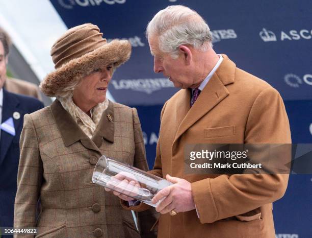 Prince Charles, Prince of Wales and Camilla, Duchess of Cornwall attend a presentation at the Princes Countryside Fund Racing Weekend at Ascot...