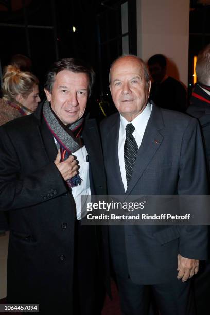 President of TF1 Gilles Pelisson and Founder of Fimalac Marc Ladreit de Lacharriere attend the Reopening of The Marigny Theater with the with the...