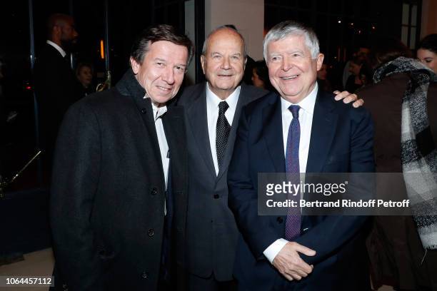 President of TF1 Gilles Pelisson, Founder of Fimalac Marc Ladreit de Lacharriere and Artistic Director of Theatre Marigny Jean-Luc Choplin attend the...
