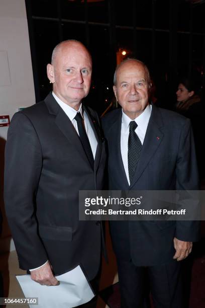 Deputy Mayor of Paris for culture Christophe Girard and Founder of Fimalac Marc Ladreit de Lacharriere attend the Reopening of The Marigny Theater...