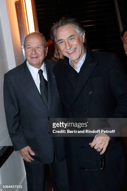 Founder of Fimalac Marc Ladreit de Lacharriere and actor Richard Berry attend the Reopening of The Marigny Theater with the with the Musical Fairy...