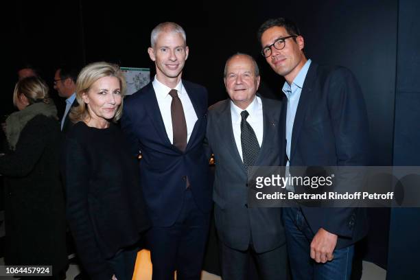 Claire Chazal, French Minister of Culture Franck Riester, Founder of Fimalac Marc Ladreit de Lacharriere and Mathieu Gallet attend the Reopening of...