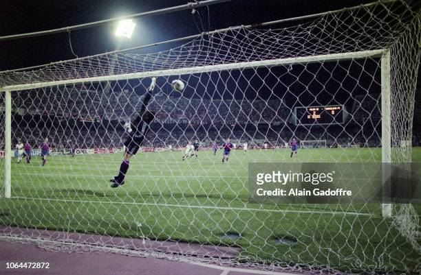 Dejan Savicevic of Milan scores a goal during the Champion's league finale match between Milan AC and FC Barcelona on May 18, 1994 in Athens, Greece.