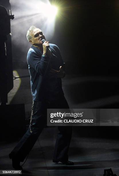British singer Morrissey performs during a concert at the Auditorio Nacional in Mexico City, on November 22, 2018.