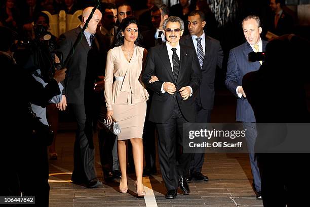 The part owner of The Savoy HRH Prince Alwaleed Bin Talal Bin Abdulaziz Alsaud and his wife, Princess Amira, arrive to greet the Prince of Wales as...