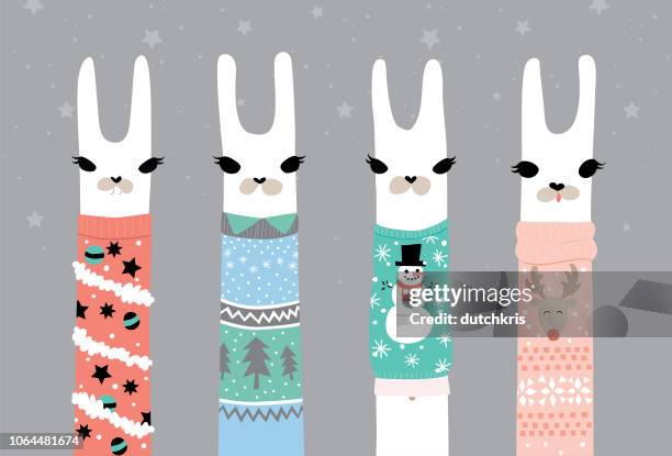 ilustrações de stock, clip art, desenhos animados e ícones de ugly sweater christmas llamas - fealdade