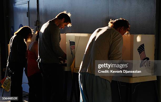 Voters cast their ballots for the midterm elections at the Los Angeles County Lifeguard headquarters on November 2, 2010 in the Venice Beach...