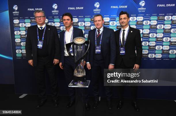 Nenad Gracan head coach of Croatia u21, Sylvain Ripoll head coach of France u21, Aidy Boothroyd head coach of England u21, Mirel Matei Radoi head...