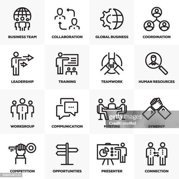 business people line icons set - shareholder stock illustrations