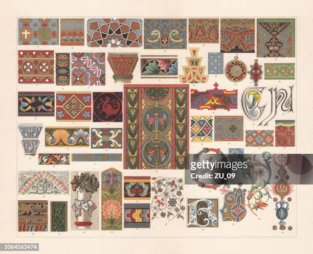 various patterns of the middle ages, chromolithograph, published in 1897 - german culture stock illustrations