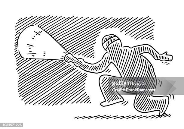 burglar at night with flashlight drawing - flashlight dark stock illustrations