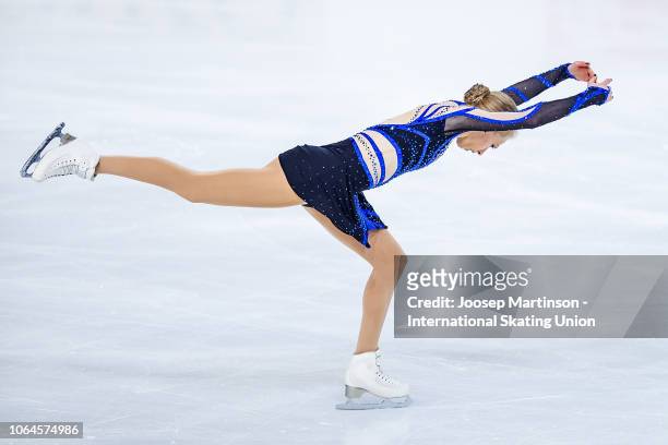 Bradie Tennell of the United States competes in the Ladies Short Program during day 1 of the ISU Grand Prix of Figure Skating Internationaux de...