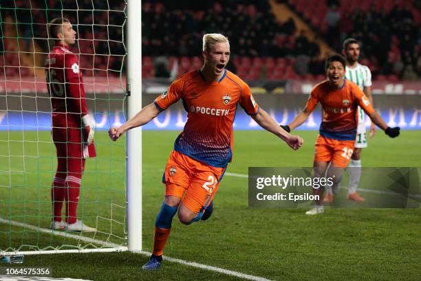 Hordur Magnusson of PFC CSKA Moscow celebrates after scoring the first goal of his team during the Russian Premier League match between FC Akhmat...