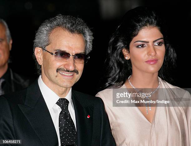 Prince Alwaleed Bin Talal Bin AbdulAziz Alsaud and Princess Amira attend the re-opening of the newly restored Savoy Hotel on November 2, 2010 in...