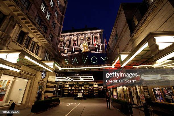 General view of the main entrance to the newly re-opened Savoy hotel on November 2, 2010 in London, England. The Savoy Hotel, which originally opened...