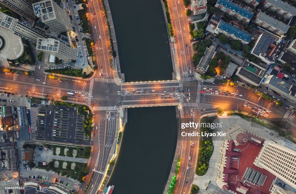 Aerial view of bridge over the river