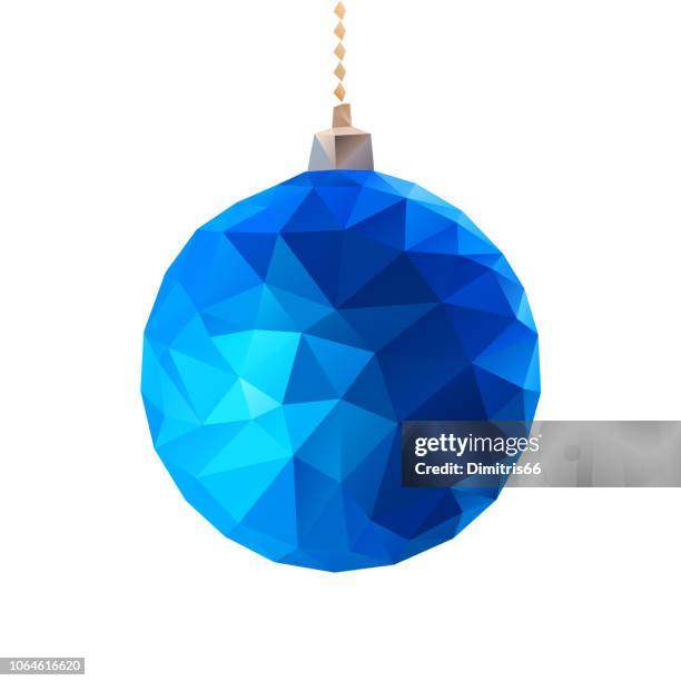 stockillustraties, clipart, cartoons en iconen met low-polly blue christmas bal. - polygon illustration christmas