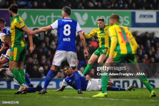 Harvey Barnes of West Bromwich Albion scores a goal to make it 0-2 during to the Sky Bet Championship match between Ipswich Town and West Bromwich...