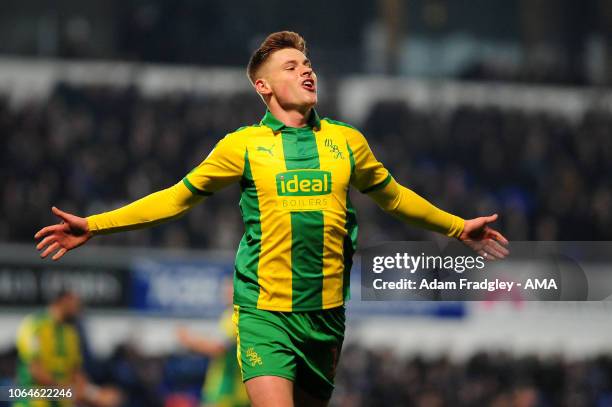 Harvey Barnes of West Bromwich Albion celebrates after scoring a goal to make it 0-2 during to the Sky Bet Championship match between Ipswich Town...