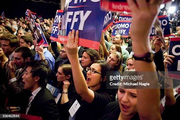 Supporters of New York Governor-elect Andrew Cuomo celebrate at the Sheraton New York on election night, November 2, 2010 in New York City. Cuomo...