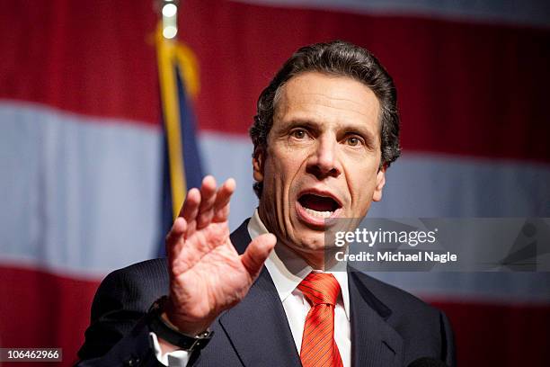 New York Governor-elect Andrew Cuomo speaks to supporters at the Sheraton New York on election night, November 2, 2010 in New York City. Cuomo...