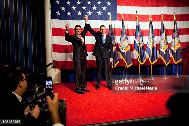 New York Governor-elect Andrew Cuomo and Lieutenant Governor-elect Robert Duffy celebrate at the Sheraton New York on election night, November 2,...