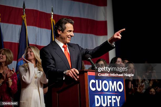 New York Governor-elect Andrew Cuomo speaks to supporters at the Sheraton New York on election night, November 2, 2010 in New York City. Cuomo...