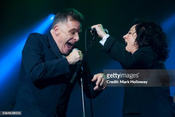 Ricky Ross,Lorraine Mcintosh of Deacon Blue performing on stage at at BIC Bournemouth on November 22, 2018 in Bournemouth, England.