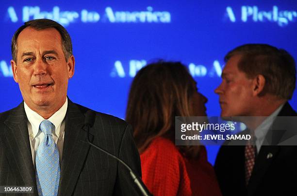 House Republican leader John Boehner, R-OH, fights back tears as he addresses the National Republican Congressional Committee Election Night Results...