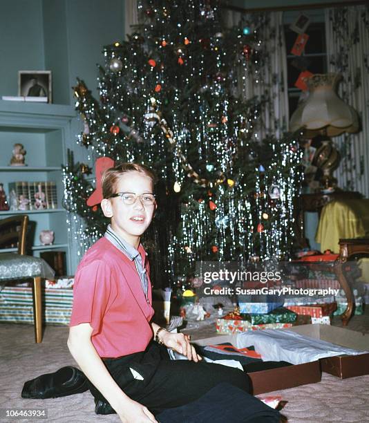 retro revival- young boy on christmas day   - open day 12 stock pictures, royalty-free photos & images