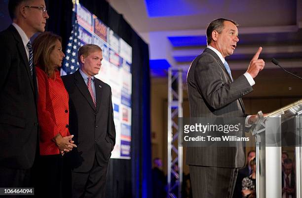 House Minority Leader John Boehner, R-Ohio, addresses the crowd at the NRCC Election Night Watch party at the Grand Hyatt Hotel on election night...