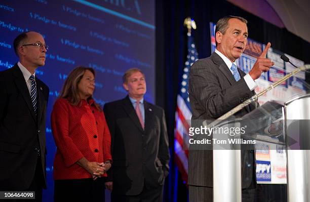 House Minority Leader John Boehner, R-Ohio, addresses the crowd at the NRCC Election Night Watch party at the Grand Hyatt Hotel on election night...
