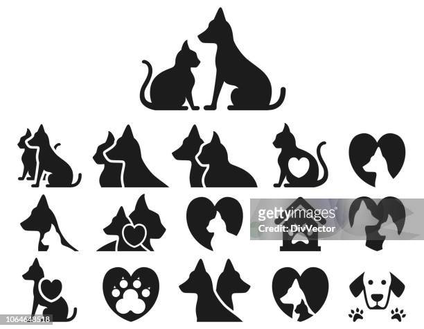 illustrations, cliparts, dessins animés et icônes de jeu d’icônes de chat et de chien - thème des animaux