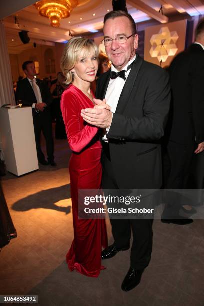 Doris Schroeder-Koepf, former wife of Gerhard Schroeder, and her partner Boris Pistorius dance during the 67th Bundespresseball at Hotel Adlon on...
