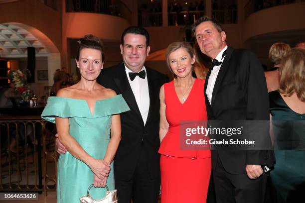 Hubertus Heil and his wife Solveig Orlowski, Heike Boese and Matthias Tuexen during the 67th Bundespresseball at Hotel Adlon on November 23, 2018 in...