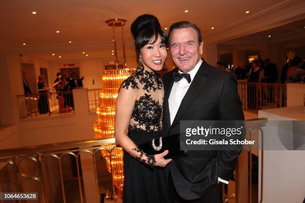 Former Chancellor Gerhard Schroeder and his wife Soyeon Schroeder-Kim during the 67th Bundespresseball at Hotel Adlon on November 23, 2018 in Berlin,...