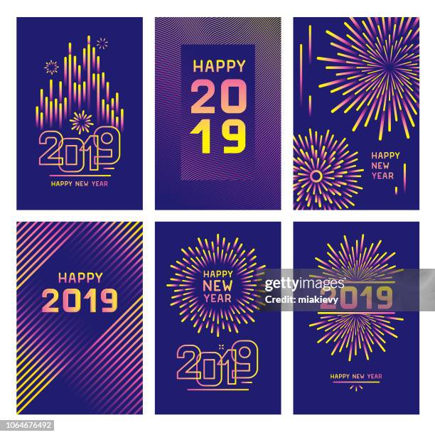 new year greeting card set - 2019 stock illustrations