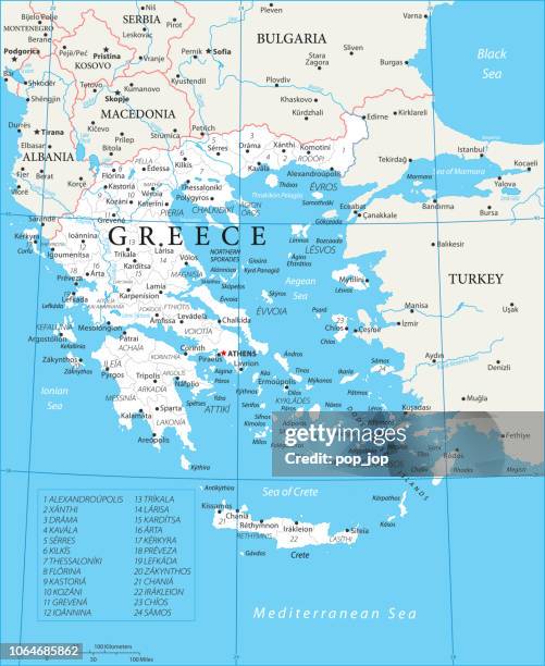 map of greece - vector - chania crete stock illustrations