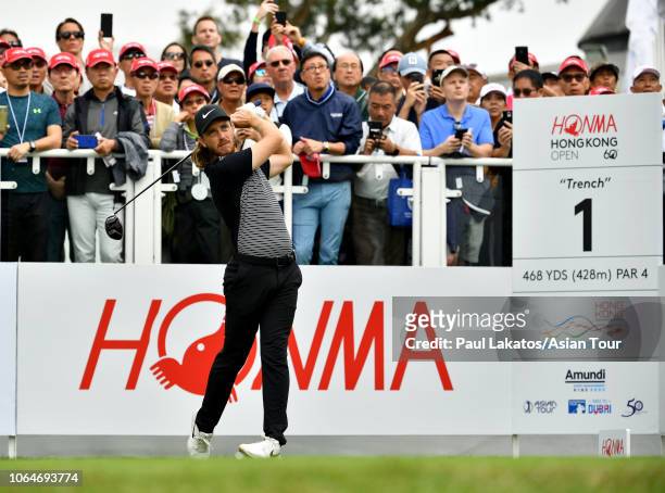 Tommy Fleetwood of England during the third round of the HONMA Hong Kong Open presented by Amundi at Hong Kong Golf Club on November 24, 2018 in Hong...