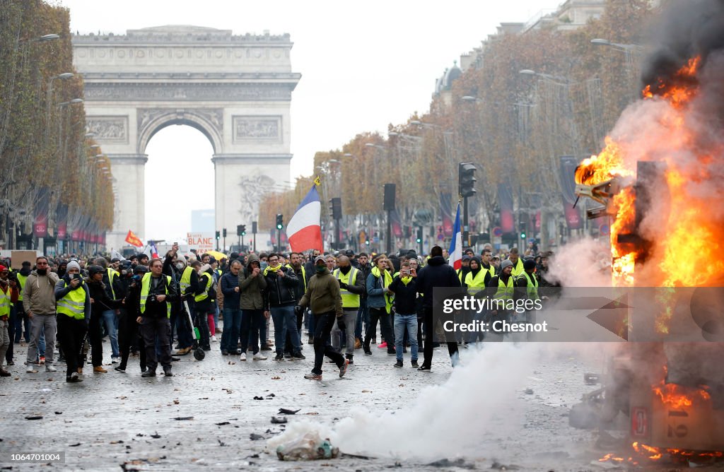 "Yellow Vests- Gilets Jaunes" Protest Against The Rise Of Fuel Oil Prices In Paris