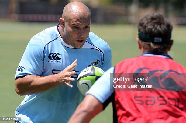 Van der Linde during the Springboks training session at Hype Park High School on November 03, 2010 in Johannesburg, South Africa.