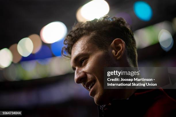 Jason Brown of the United States looks on in the Men's Free Skating during day 2 of the ISU Grand Prix of Figure Skating Internationaux de France at...