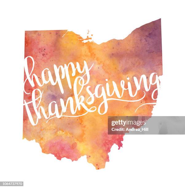 happy thanksgiving ohio, united states raster map illustration - thanksgiving greeting stock illustrations